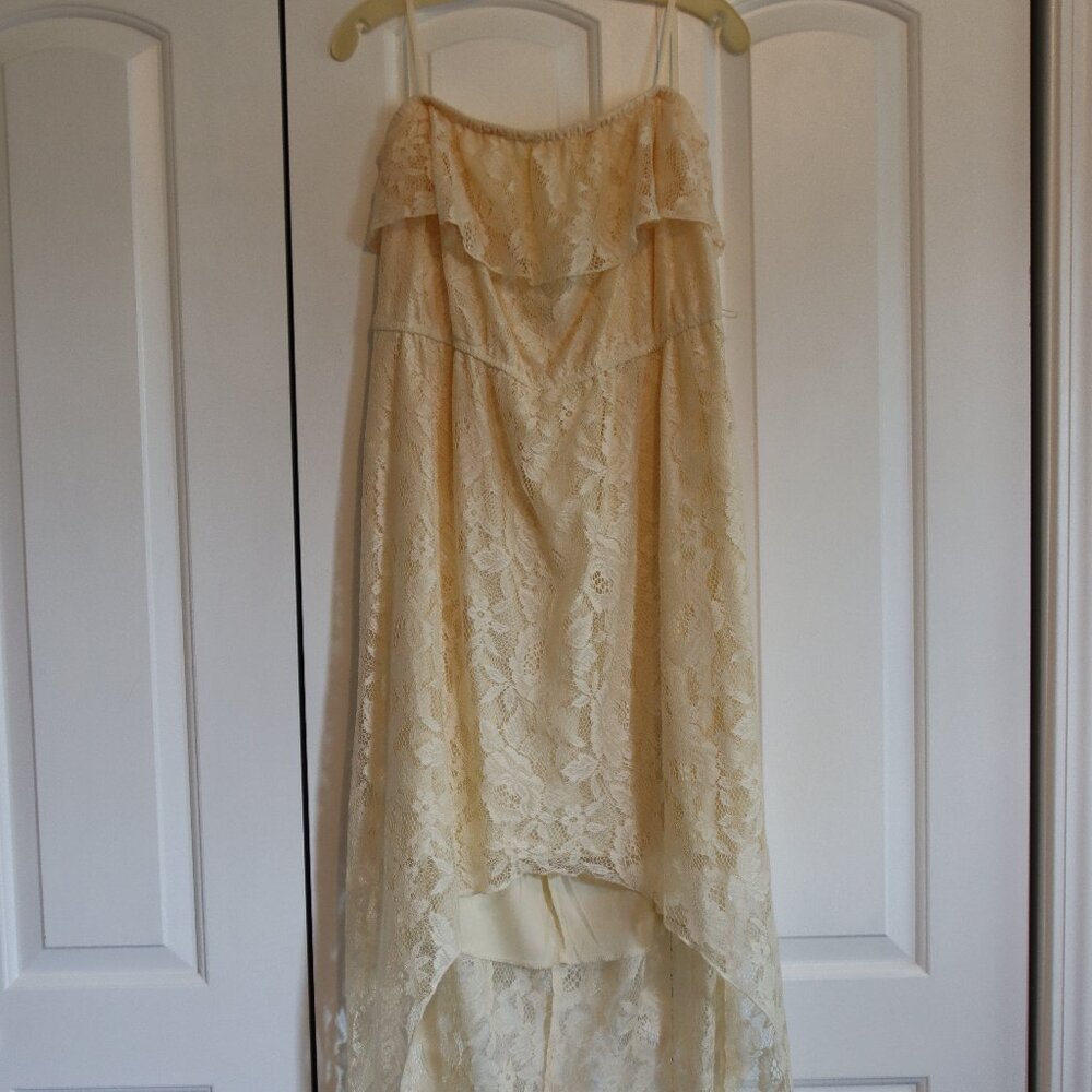 Deb Strapless Lace Dress Cream High Low Size 2X Belted